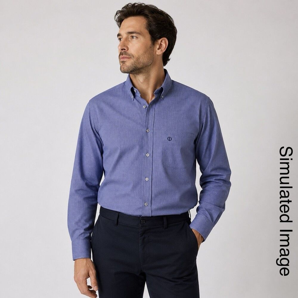 Dunhill Mens Shirt 16 32/33 Blue Check Button Down Made Italy Logo